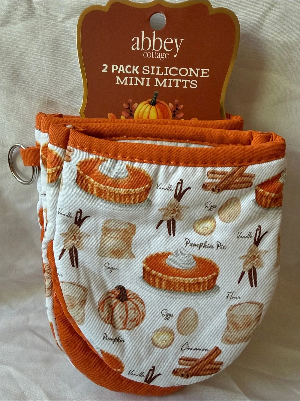 Abbey Cottage Orange Pumpkin-Print Silicone Mini Mitts - 2 Pack